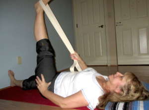 This is version stabilizes bottom leg at the wall (closed chain) as I perform self adjustment of femur.